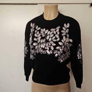 SL Fashions Black Sweater with Silver Leaf Accents
